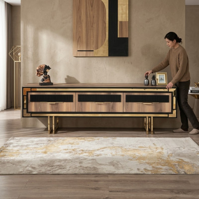 Aparador de sala de estar, soporte para TV, bajo mueble de pared, madera marrón, muebles.