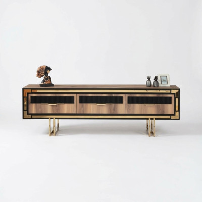 Aparador de sala de estar, soporte para TV, bajo mueble de pared, madera marrón, muebles.