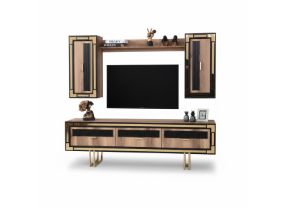 Conjunto de pared para sala de estar, soporte de TV, armarios, RTV, tablero de TV bajo marrón sala de estar