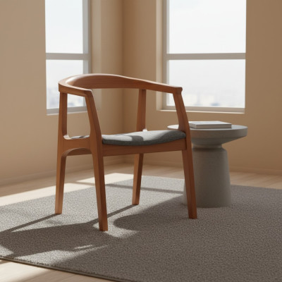 Silla de madera con brazos en color marrón para la cocina o el comedor.