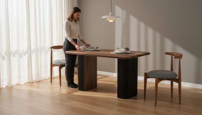 Conjunto clásico comedor mesa sillas 3 piezas marrón