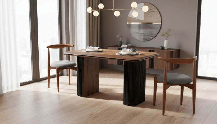 Conjunto clásico comedor mesa sillas 3 piezas marrón