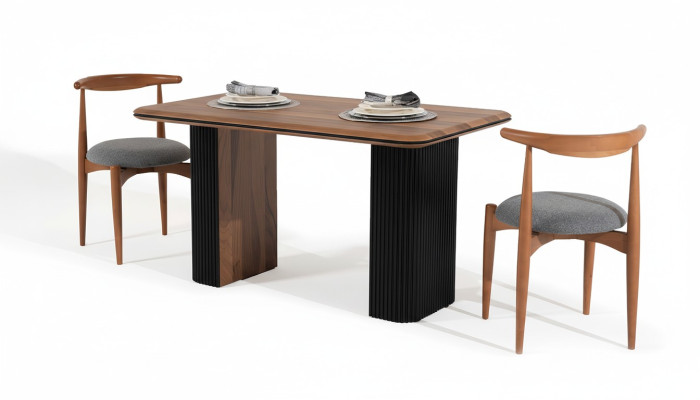 Conjunto clásico comedor mesa sillas 3 piezas marrón