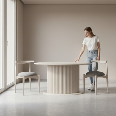 Conjunto de comedor completo moderno de lujo, mesa de comedor y sillas beige de 5 piezas.