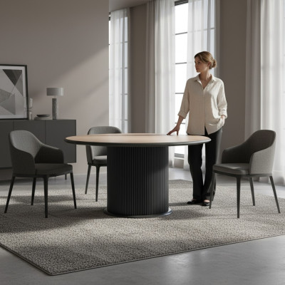Mesa de comedor de madera de 140 cm en color gris para comedor.