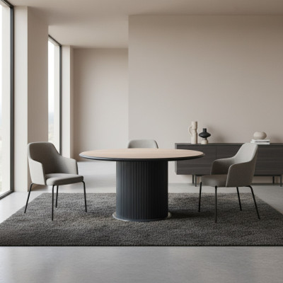 Mesa de comedor de madera de 140 cm en color gris para comedor.