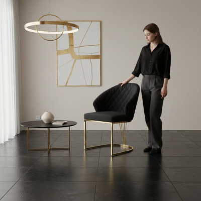 Silla acolchada de comedor Silla de madera Silla de cocina Negro Moderno Oro