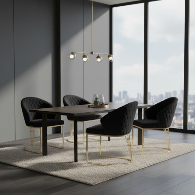 Silla acolchada de comedor Silla de madera Silla de cocina Negro Moderno Oro