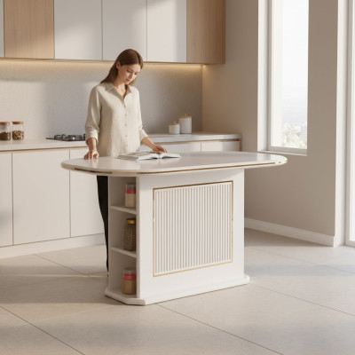 Mesa de comedor moderna, mesa de comedor, mesa de madera beige para comedor, mesa de madera
