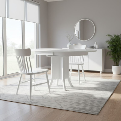 Mesa de comedor extensible en madera blanca de la esquina del comedor.