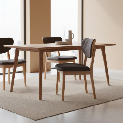 Silla de comedor juego de sillas de madera sillas de cocina tela 4 piezas marrón madera.