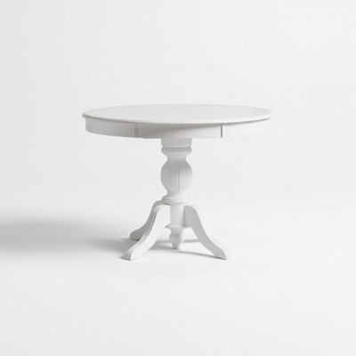 Mesa redonda extensible de comedor, mesa de comedor de madera, mesa blanca.