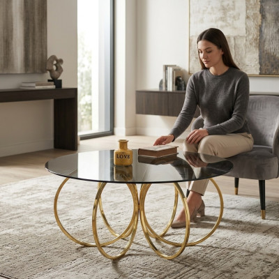 Mesa de café dorada para sala de estar, mesa de centro, mesa auxiliar, mesa de sofá