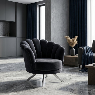 Silla de coctel, sillón de orejas, sillón tapizado de tela, negro, asiento.