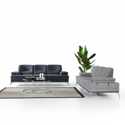 Sofá ​​tapizado en gris/negro, diseño de tres plazas, conjunto de sofás