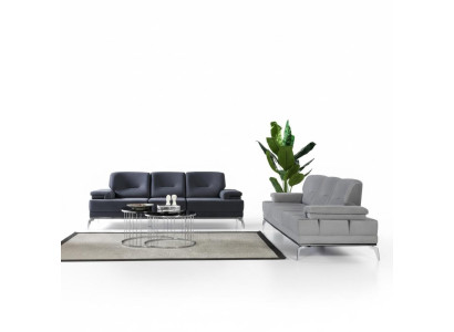 Sofá ​​tapizado en gris/negro, diseño de tres plazas, conjunto de sofás