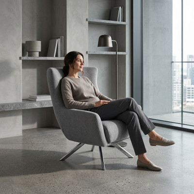 Silla de tela salón Sillón individual Orejero Gris Tapizado Asiento