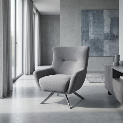 Silla de tela salón Sillón individual Orejero Gris Tapizado Asiento