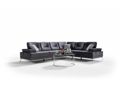 Sofá tapizado gris, sofá esquinero de acero inoxidable de diseño, muebles de salón modernos.