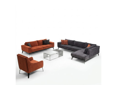 Sofá de lujo gris-naranja Conjunto de muebles de sala de estar 3 plazas Sofá esquinero