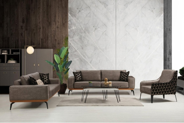 Completo conjunto de sofás para la sala de estar. 2 sofás de 3 plazas en tela y sillón de 3 piezas.