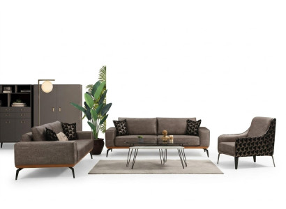Completo conjunto de sofás para la sala de estar. 2 sofás de 3 plazas en tela y sillón de 3 piezas.