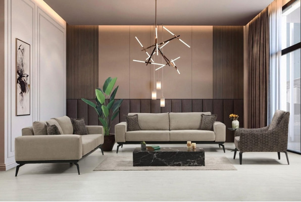 Sofás de tela beige Conjunto completo Sofás de tres plazas Sillones