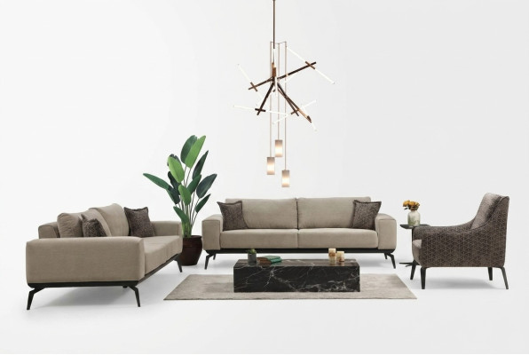 Sofás de tela beige Conjunto completo Sofás de tres plazas Sillones