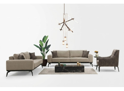 Sofás de tela beige Conjunto completo Sofás de tres plazas Sillones