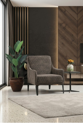 Sillón orejero tapizado en tela, sillón de una plaza, tela gris, mueble acolchado.