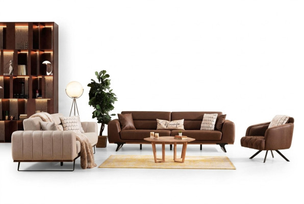 Sofá de cuatro plazas, sofá de tres plazas, sillón, sofá marrón, sofá tapizado.
