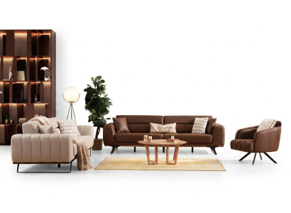 Sofá de cuatro plazas, sofá de tres plazas, sillón, sofá marrón, sofá tapizado.