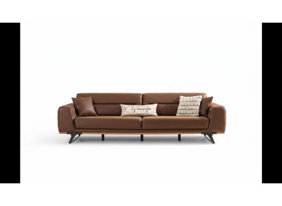 Chesterfield sofá de 4 plazas de cuero artificial marrón.