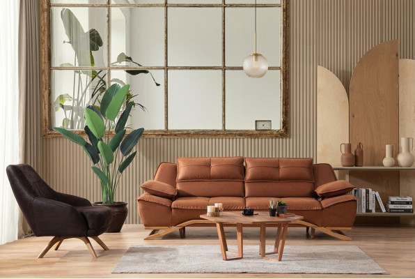 Sofá de tres plazas con sillón, sofá de tela de dos piezas, sofá marrón.
