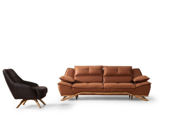 Sofá de tres plazas con sillón, sofá de tela de dos piezas, sofá marrón.