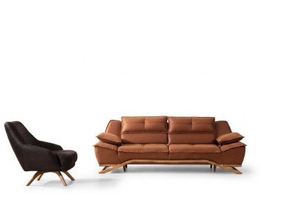 Sofá de tres plazas con sillón, sofá de tela de dos piezas, sofá marrón.