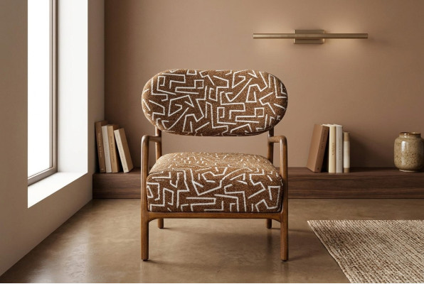 Sillón Orejero Acolchado de 1 plaza Marrón Sillón tapizado de tela