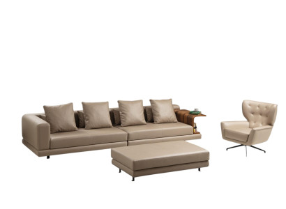 Conjunto de sofá tapizado de cuatro plazas en color beige de cuero sintético de 2 piezas.