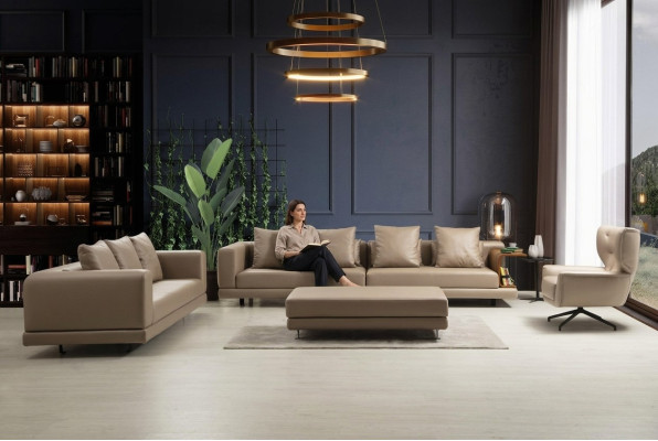 Sofá de tres plazas Sofá de dos plazas Sillón Beige Sofá de 3 piezas de cuero