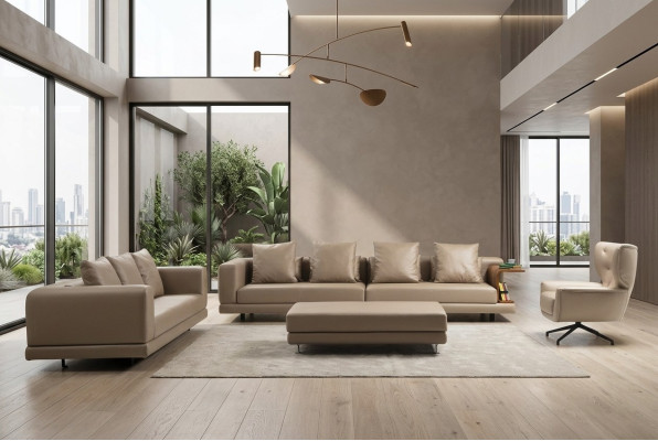 Sofá de tres plazas Sofá de dos plazas Sillón Beige Sofá de 3 piezas de cuero