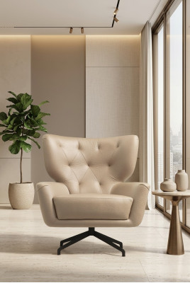 Sillón orejero, sillón, tapizado, 1 plaza, marrón, sillón de cuero moderno.