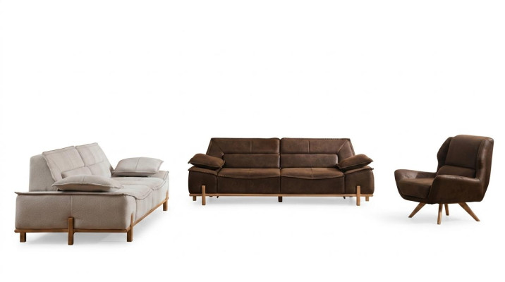 Conjunto completo de sofás Tres plazas Sillón Sofá Marrón Tela 3 piezas
