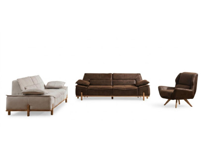 Conjunto completo de sofás Tres plazas Sillón Sofá Marrón Tela 3 piezas