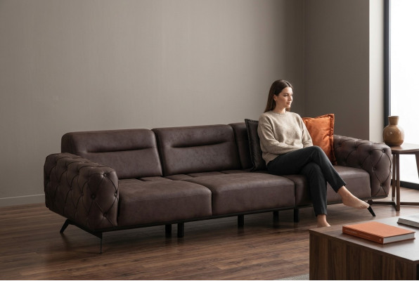 Chesterfield sofá de 4 plazas marrón sofá de tela de 4 asientos.