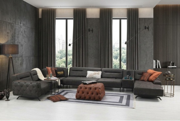 Sofá esquinero en forma de U, sofá tapizado, sofá de tela, conjunto de esquina, sofá, gris, sofá grande.