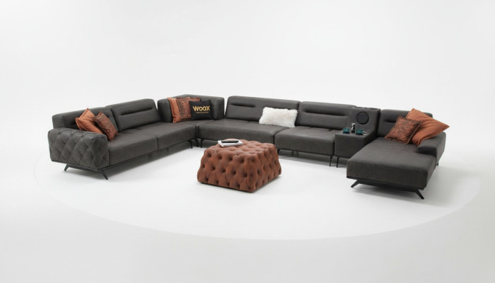 Sofá esquinero en forma de U, sofá tapizado, sofá de tela, conjunto de esquina, sofá, gris, sofá grande.