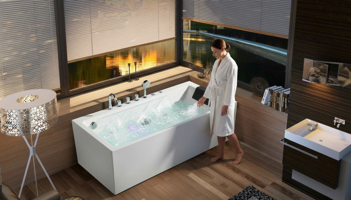 Bañera de hidromasaje Spa con luces LED, chorros de masaje y burbujas.
