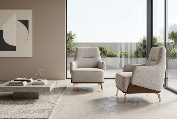 Sillón orejero sillón de tela color beige de una plaza para sala de estar
