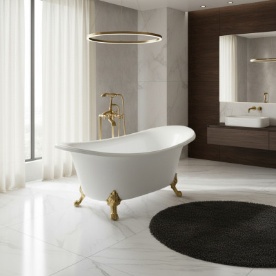 Bañera independiente bañera de pie bañera de pie bañera moderna oro blanco ovalada