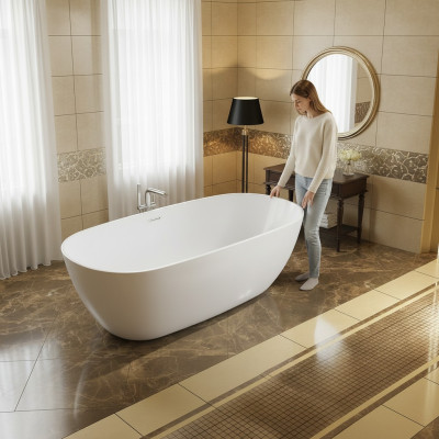 Bañera independiente de acrílico para baño en pie, color blanco.